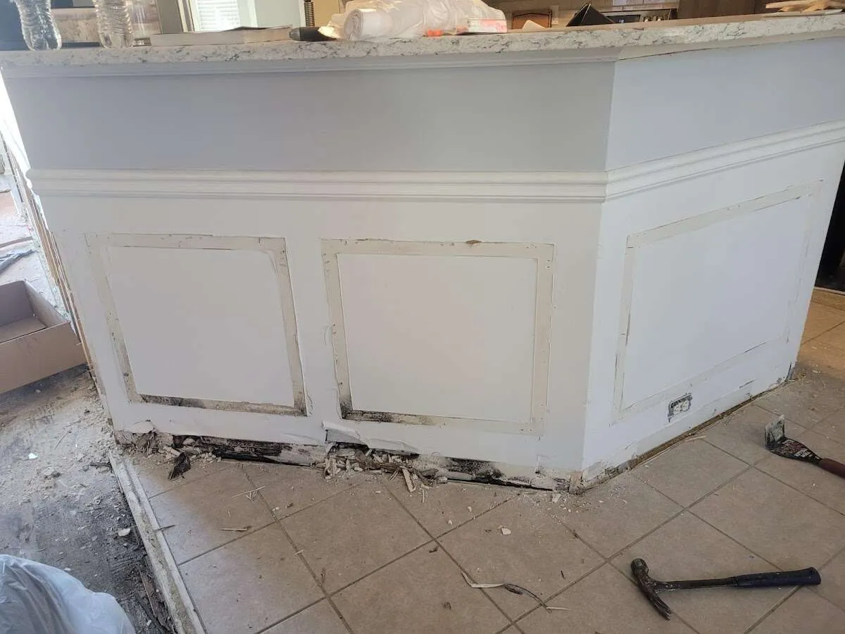 Water damage and mold on kitchen during Sewage Cleanup & Sanitation in San Juan Capistrano